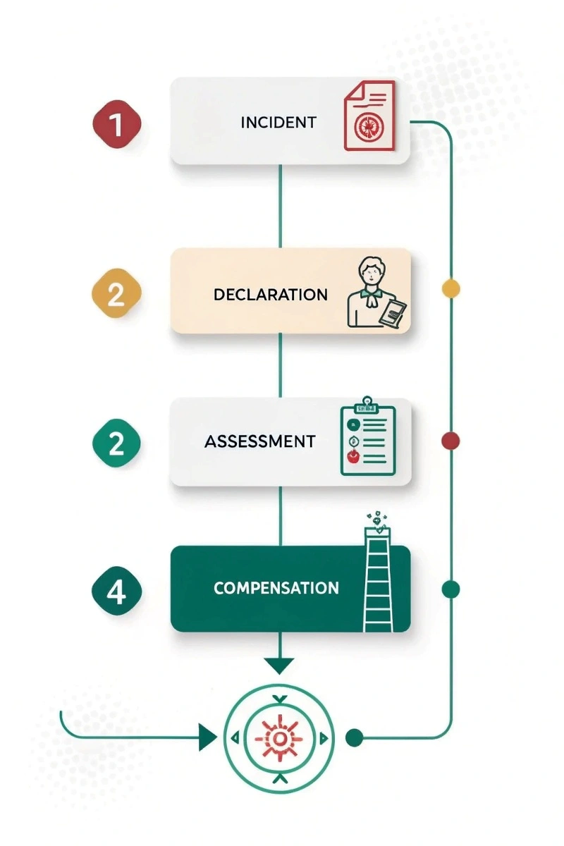 Schéma des étapes de déclaration d’un sinistre